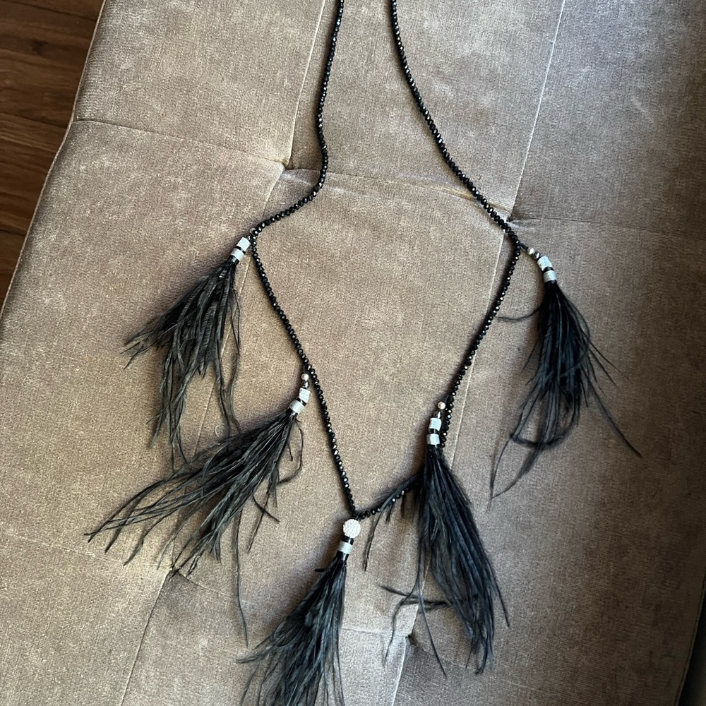 Free People Black Feather Long Layered Necklace - Picture 4 of 4